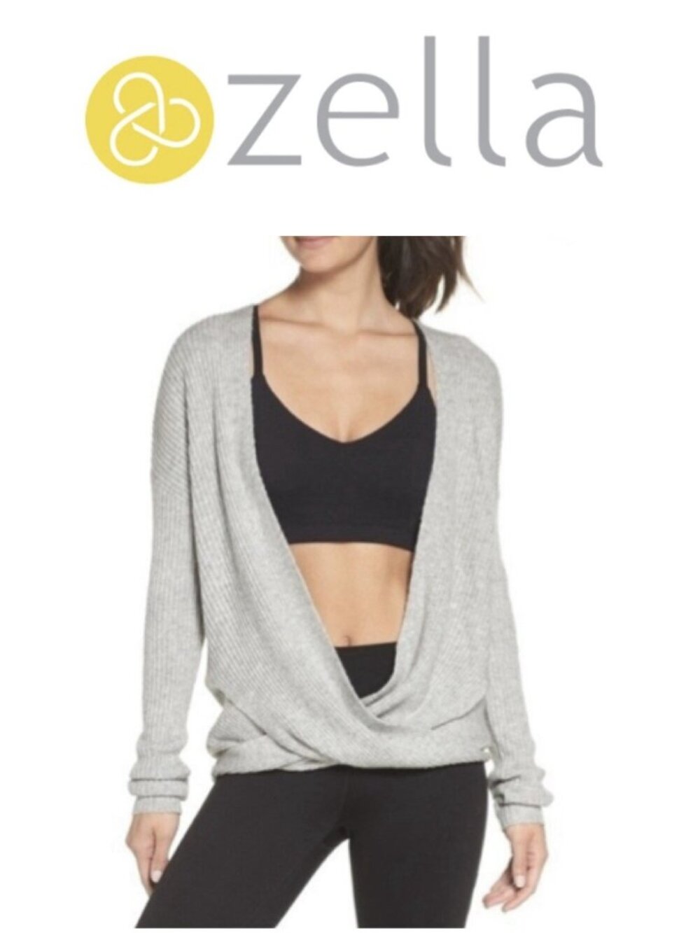 Zella ribbed draped wrap sweater heathered gray womens size XL
